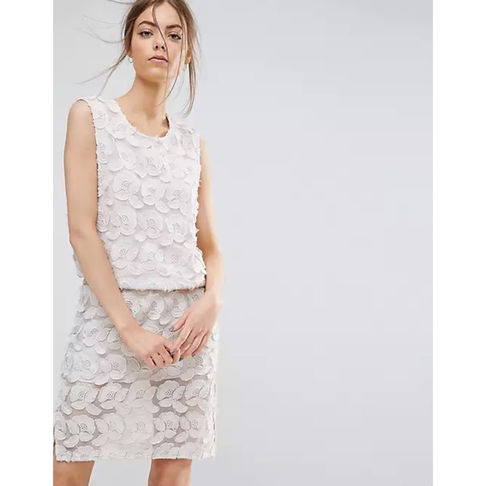 Samsoe & Samsoe Mayer Floral Appliqué Drop Waist Midi Dress Sleeveless